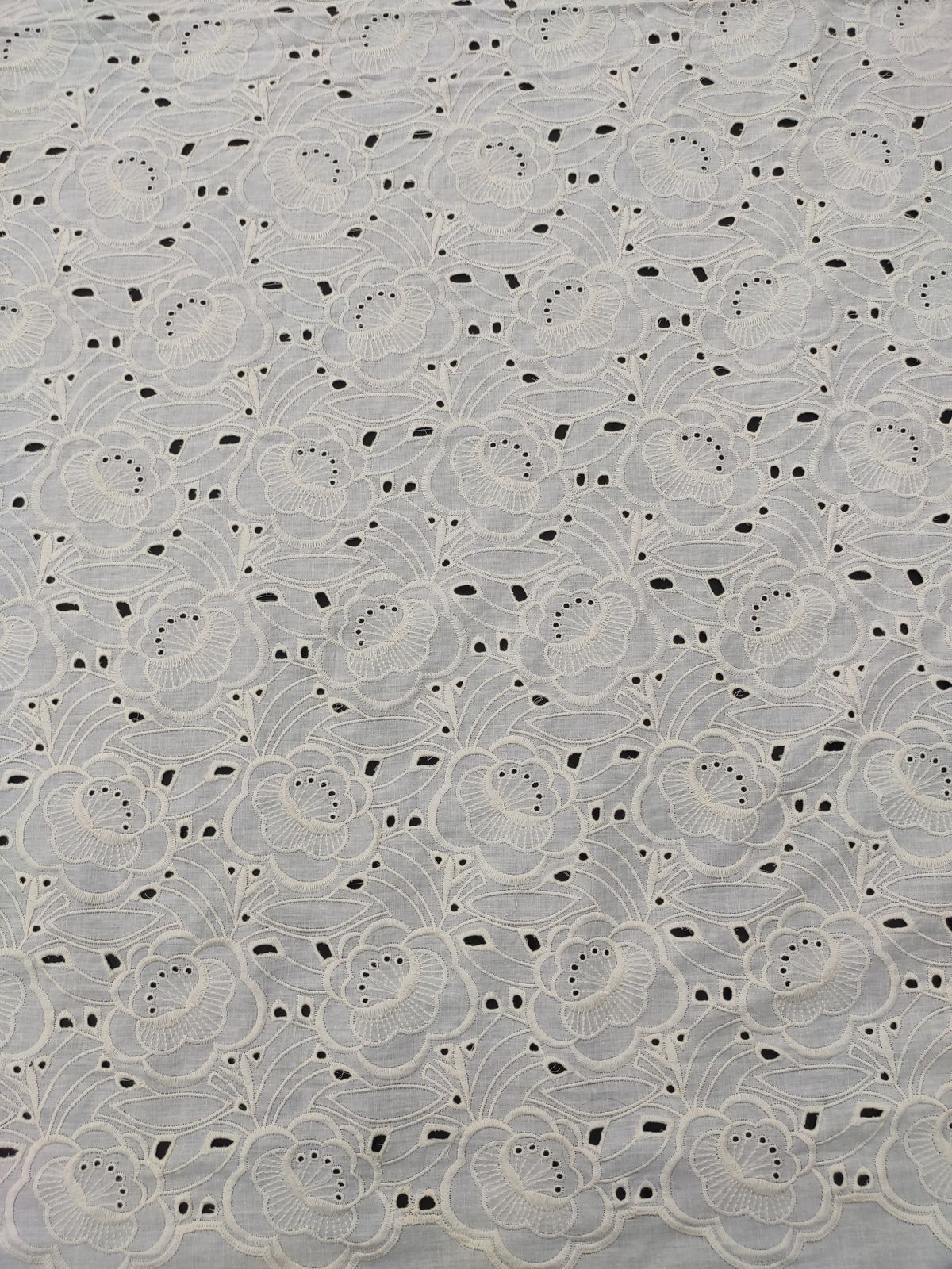 Greige Cotton Cambric with Geometric Eyelet Embroidery | Charu Creation - Image 3