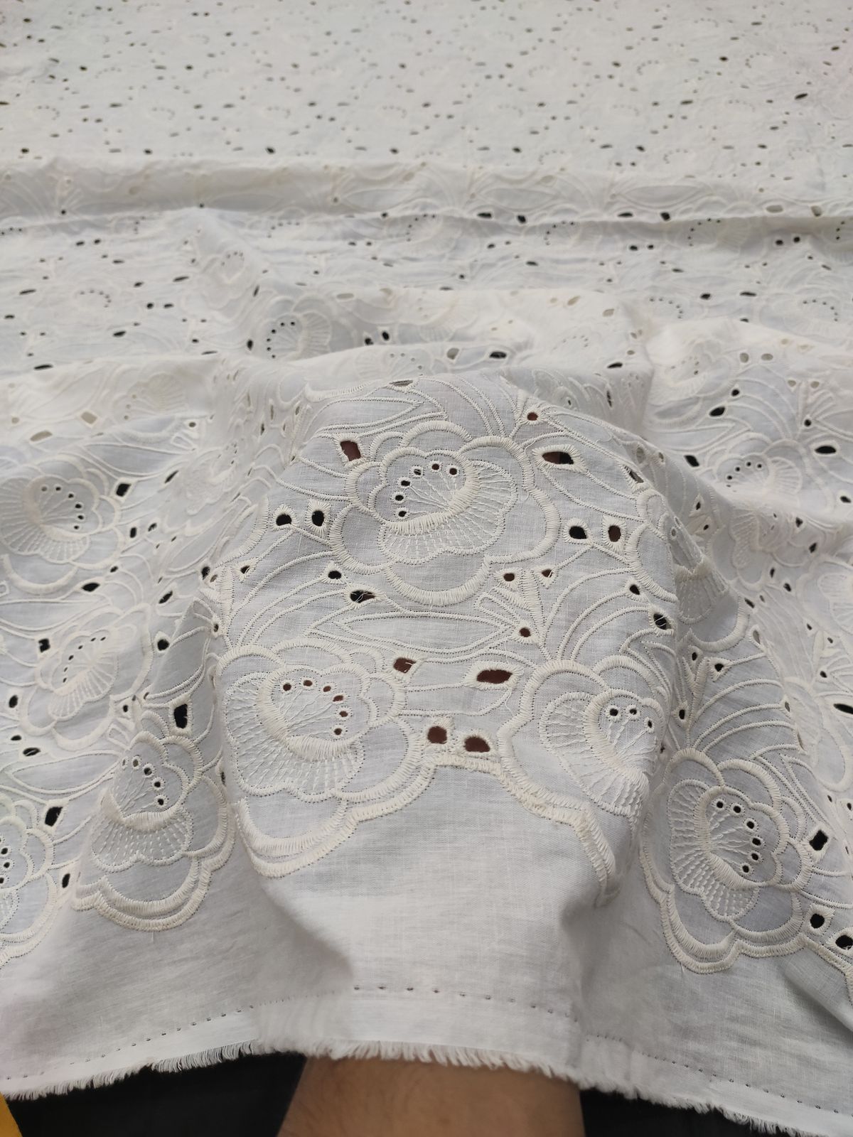 Greige Cotton Cambric with Geometric Eyelet Embroidery | Charu Creation - Image 4