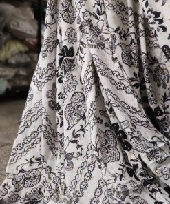 Off White Rayon Crepe Lurex with Black Floral Print | Charu Creation
