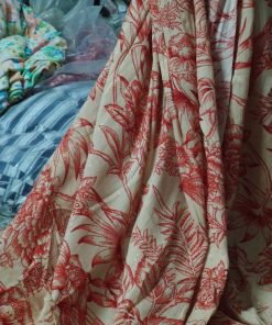 Off White Rayon Crepe Lurex with Red Floral Print | Charu Creation