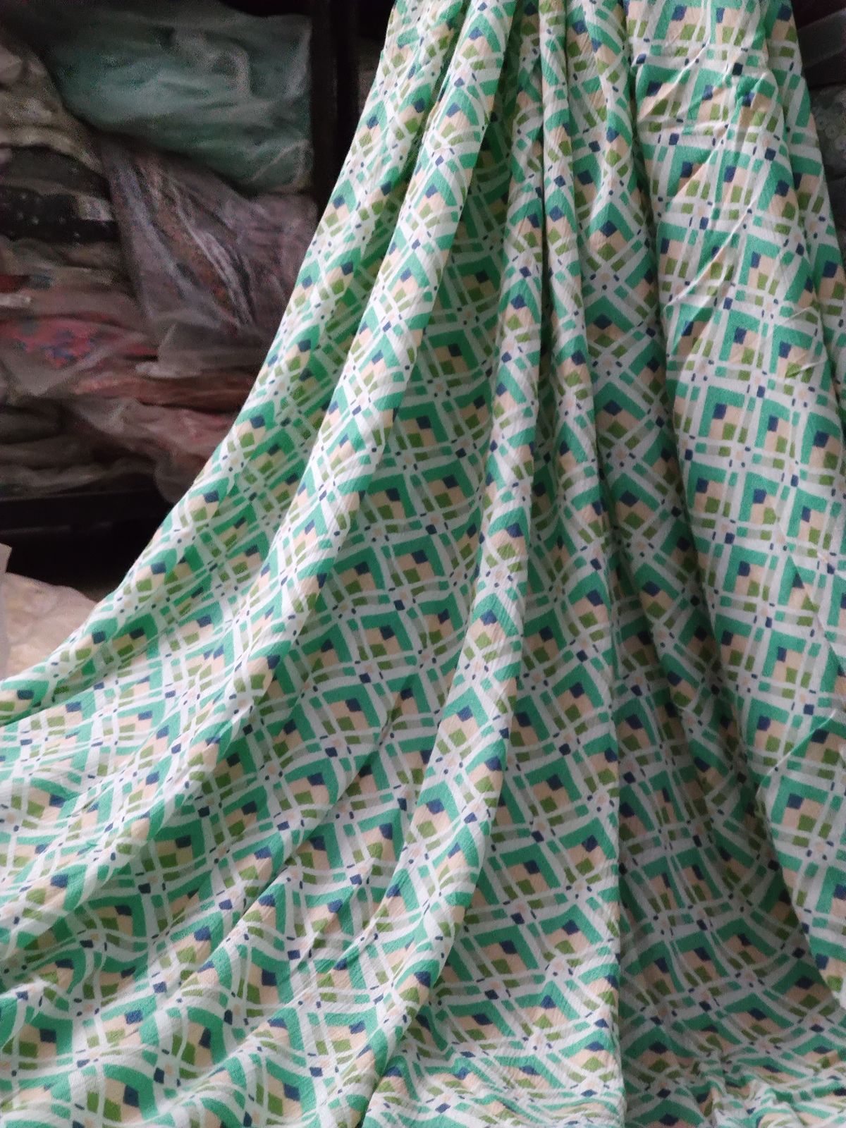 Geometric Diamond Print Rayon Crepe Fabric | Charu Creation