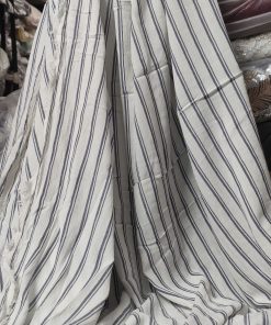 Off White & Navy Striped Rayon Crepe Fabric | Charu Creation