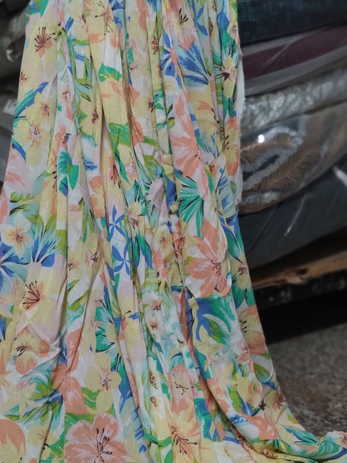 Vibrant Tropical Floral Print Rayon Crepe Fabric | Charu Creation