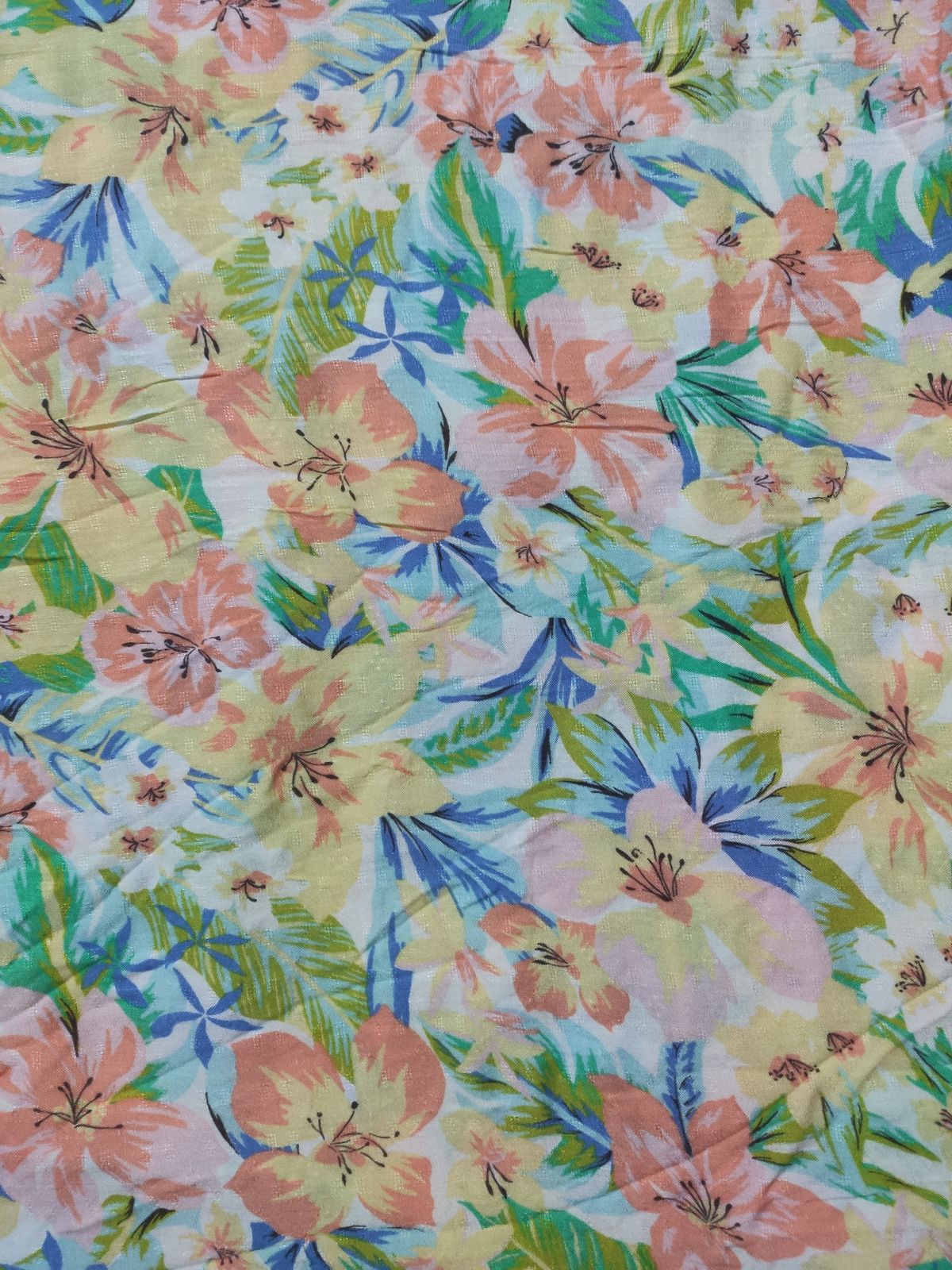 Vibrant Tropical Floral Print Rayon Crepe Fabric | Charu Creation - Image 3