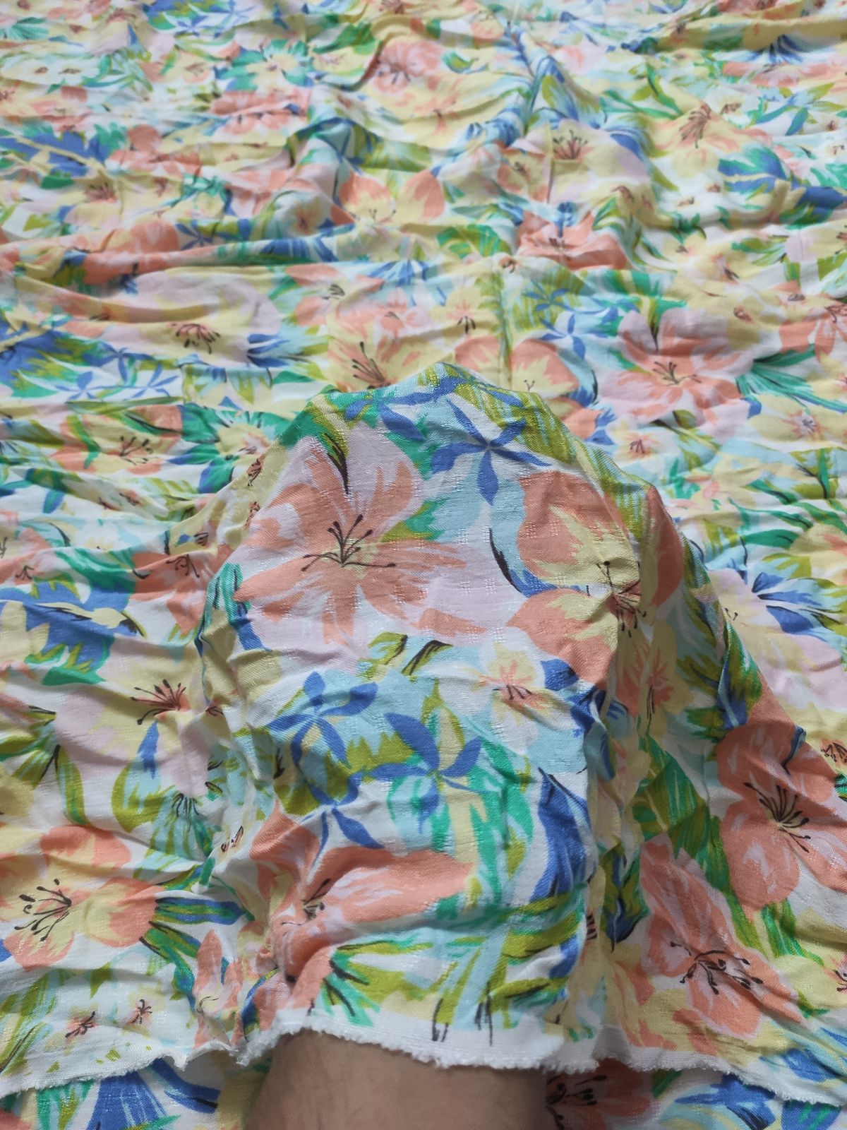 Vibrant Tropical Floral Print Rayon Crepe Fabric | Charu Creation - Image 4