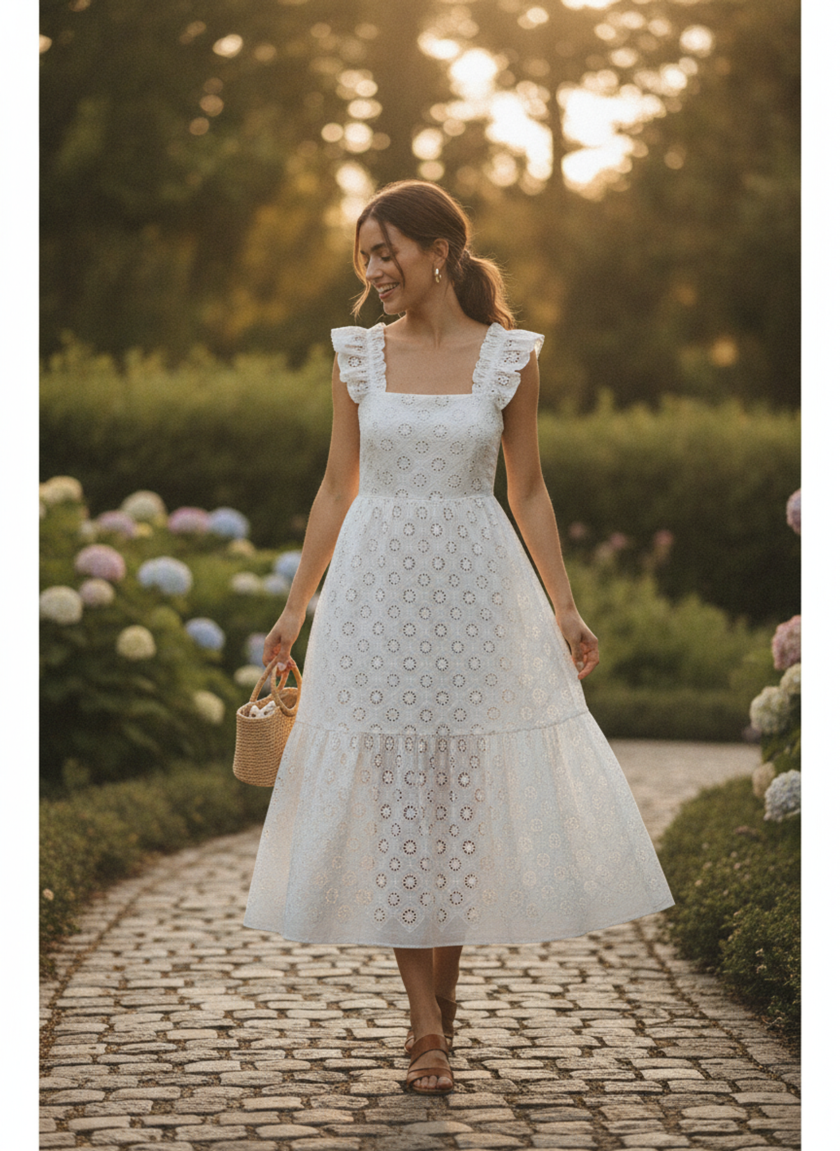 Greige Cotton Cambric with Geometric Eyelet Embroidery | Charu Creation - Image 5