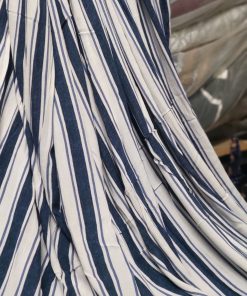 Blue & Off White Striped Rayon Crepe Fabric | Charu Creation