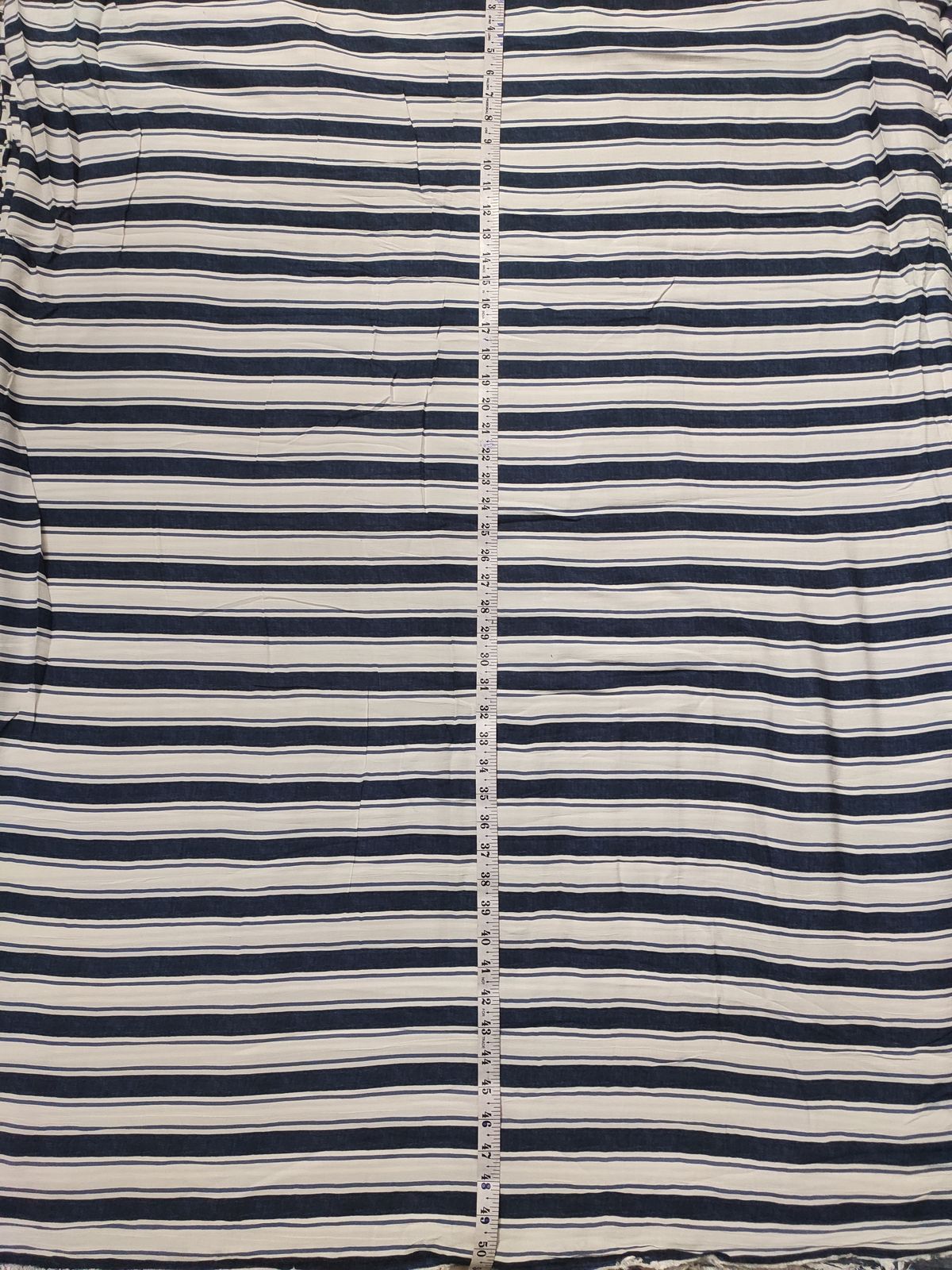 Blue & Off White Striped Rayon Crepe Fabric | Charu Creation - Image 2