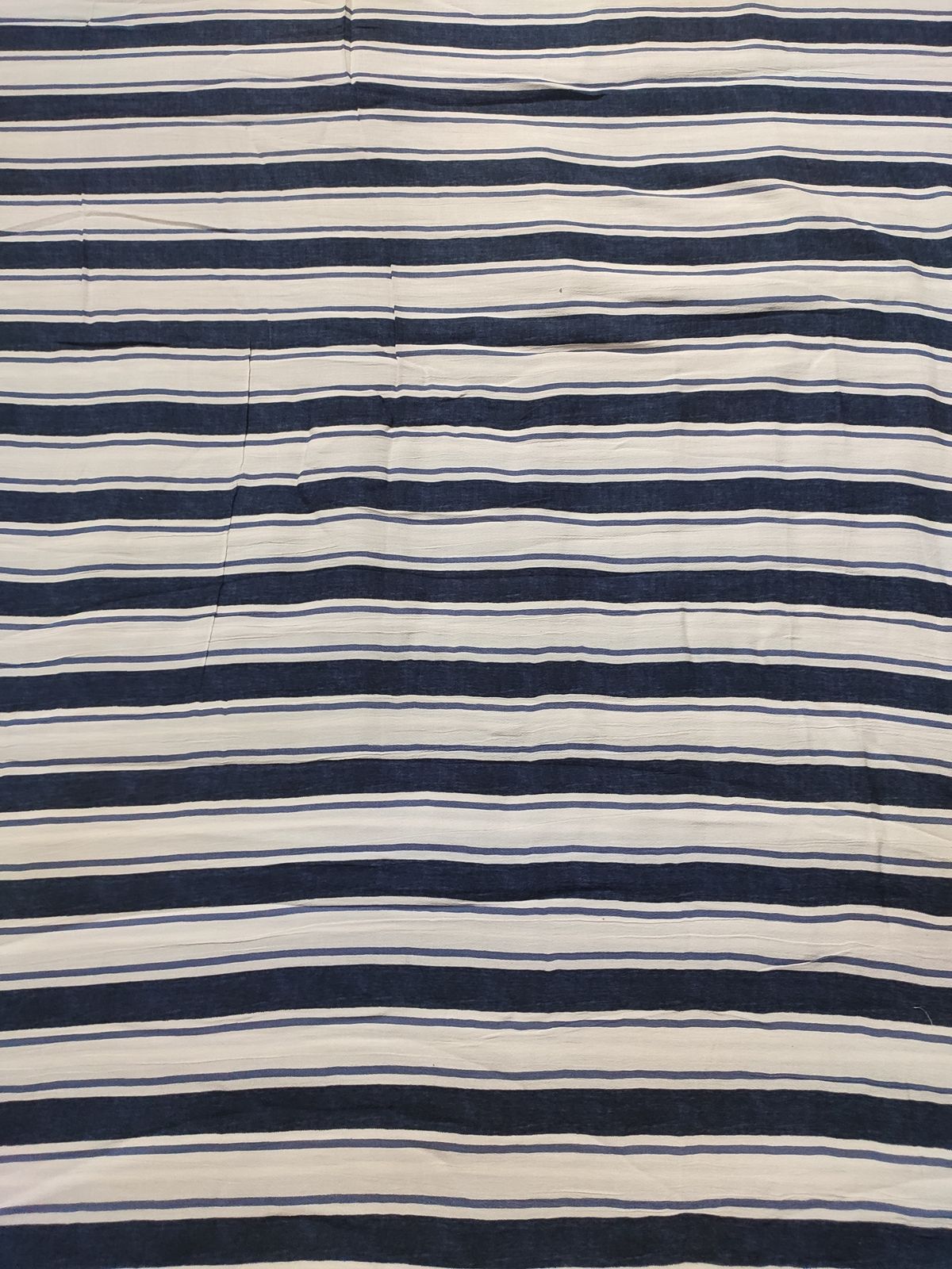 Blue & Off White Striped Rayon Crepe Fabric | Charu Creation - Image 3