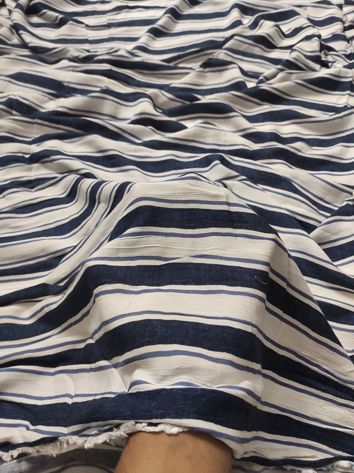 Blue & Off White Striped Rayon Crepe Fabric | Charu Creation - Image 4
