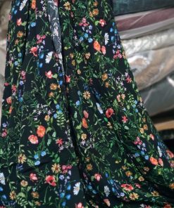 Black Rayon Crepe Fabric with Ditsy Floral Print | Charu Creation