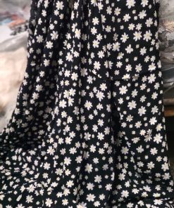 Black Rayon Crepe Fabric with Ditsy Daisy Print | Charu Creation