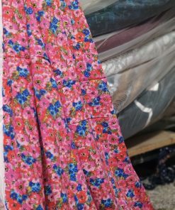 Pink and Blue Floral Printed Rayon Crepe Fabric | Charu Creation