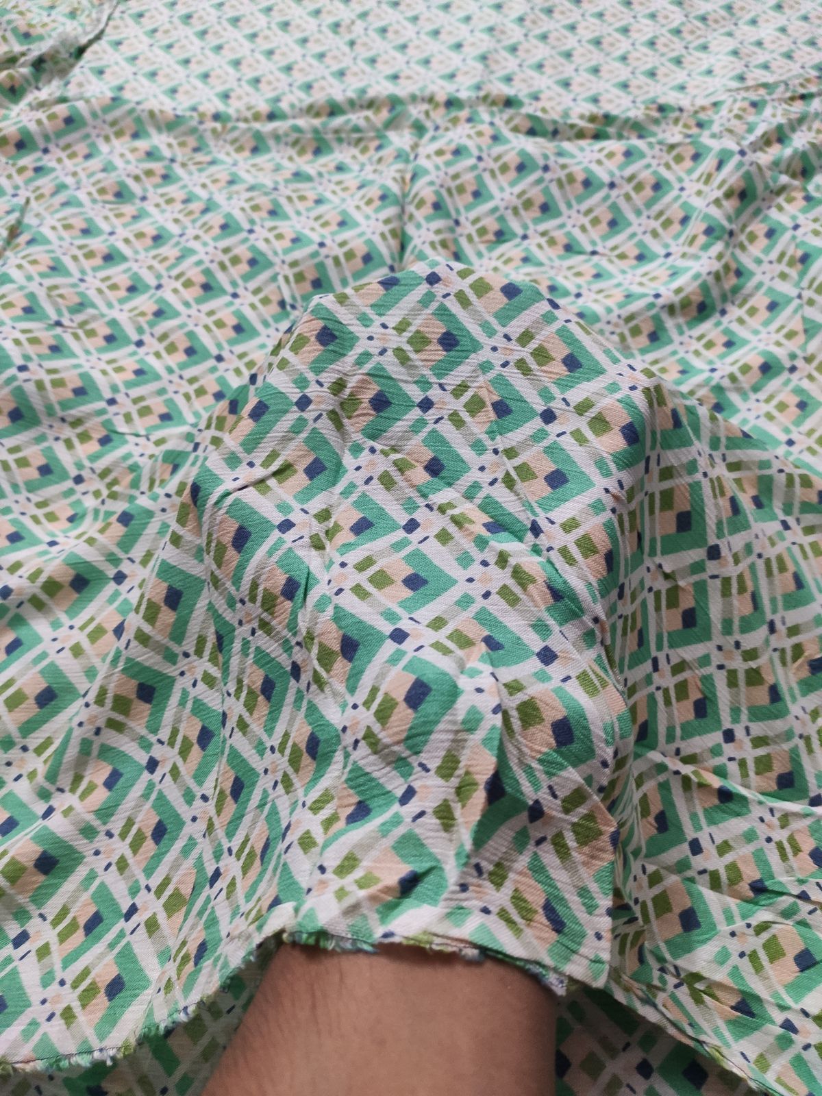 Geometric Diamond Print Rayon Crepe Fabric | Charu Creation - Image 4