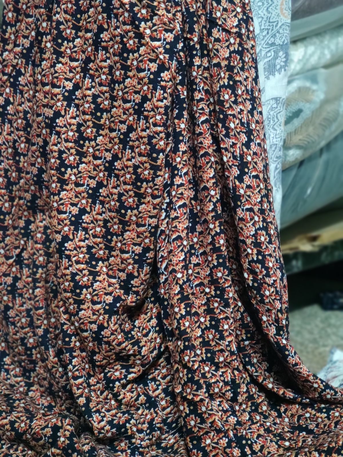 Black Rayon Crepe Fabric with Elephant Border Print | Charu Creation
