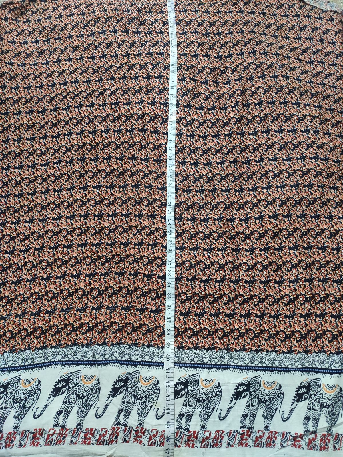 Black Rayon Crepe Fabric with Elephant Border Print | Charu Creation - Image 2