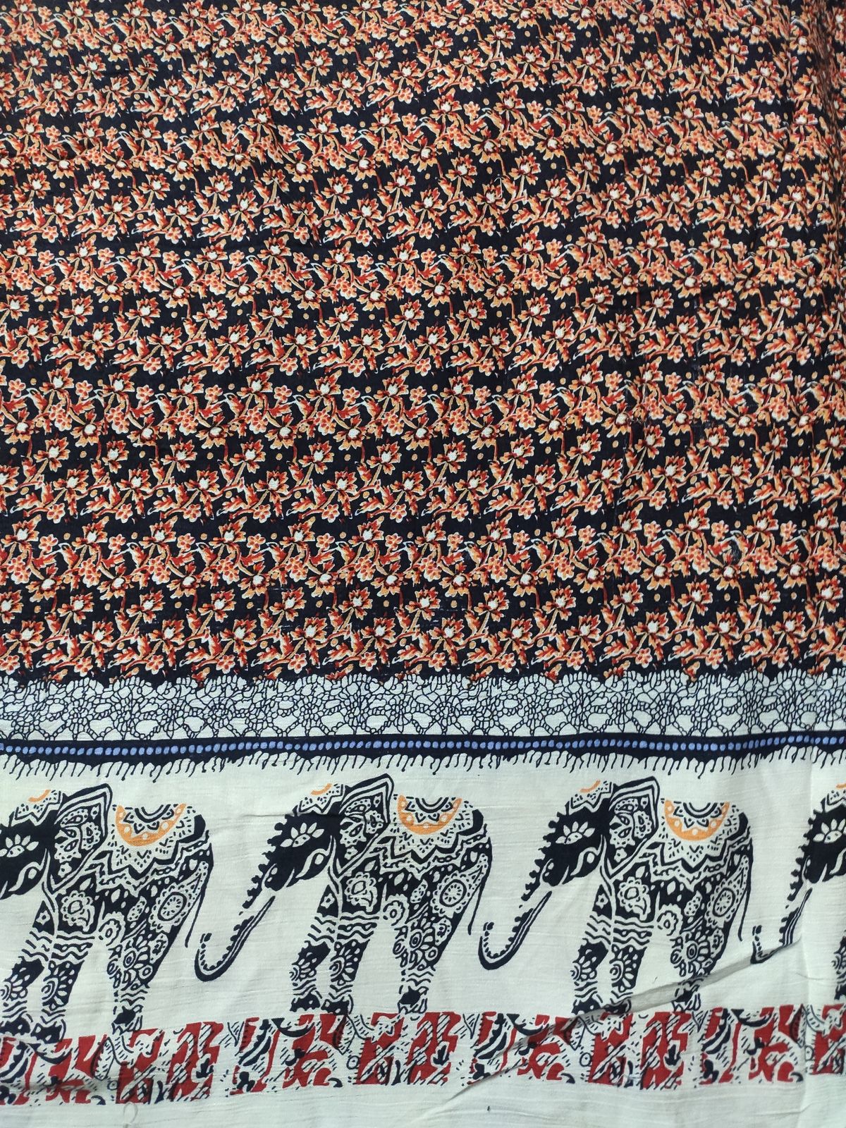 Black Rayon Crepe Fabric with Elephant Border Print | Charu Creation - Image 3