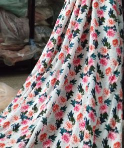 Floral Printed Rayon Crepe Fabric in Sky Blue | Charu Creation
