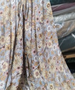 Sky Blue Retro Floral Print Rayon Crepe Fabric | Charu Creation