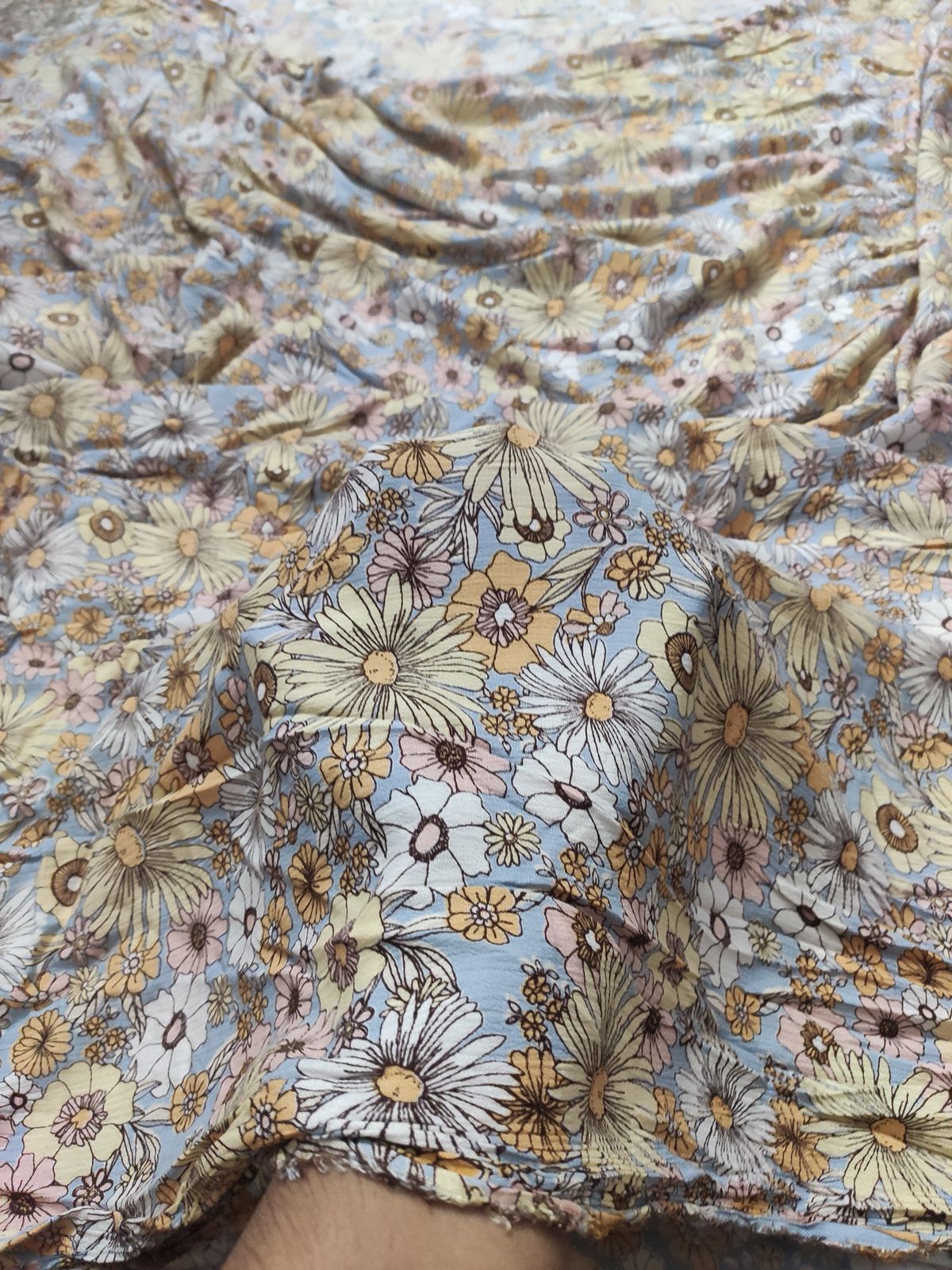 Sky Blue Retro Floral Print Rayon Crepe Fabric | Charu Creation - Image 4