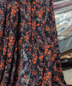 Black Ditsy Floral Printed Rayon Crepe Fabric | Charu Creation