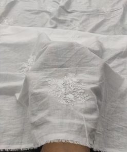 Greige Cotton Cambric with White Floral Embroidery | Charu Creation