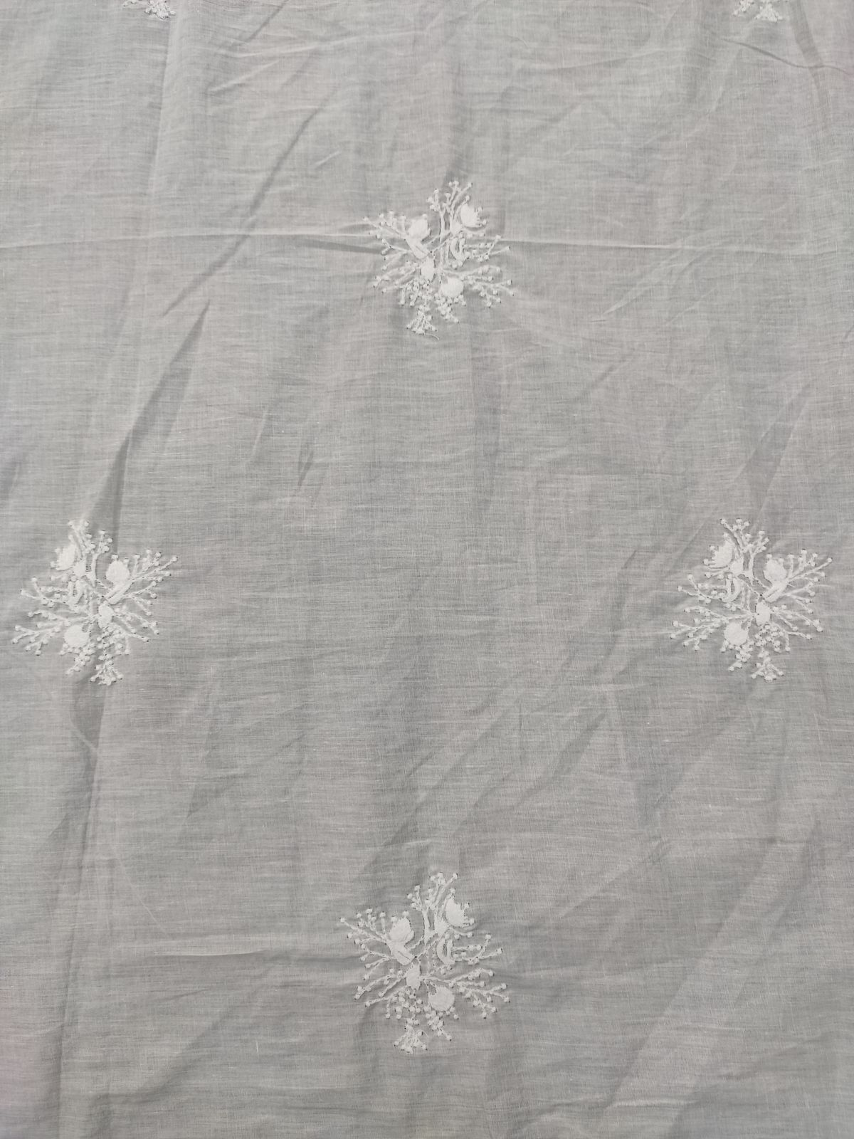 Greige Cotton Cambric with White Floral Embroidery | Charu Creation - Image 3
