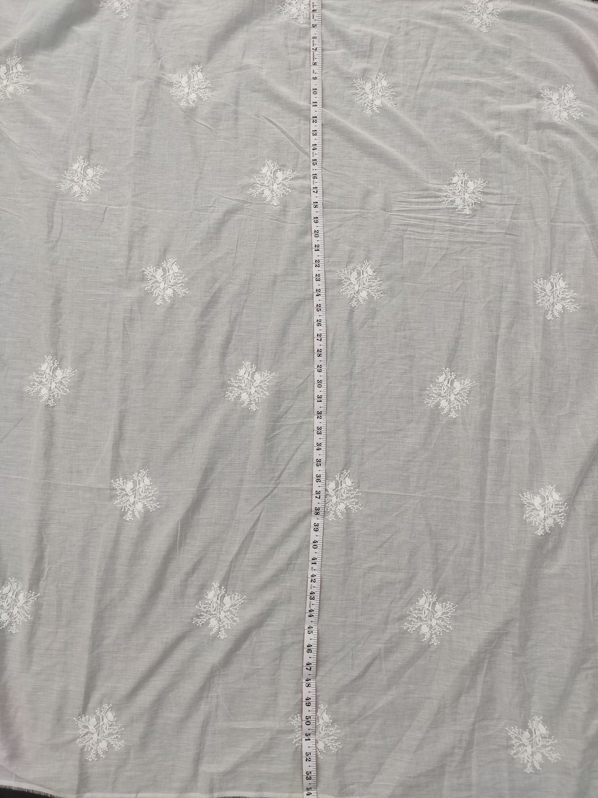 Greige Cotton Cambric with White Floral Embroidery | Charu Creation - Image 4