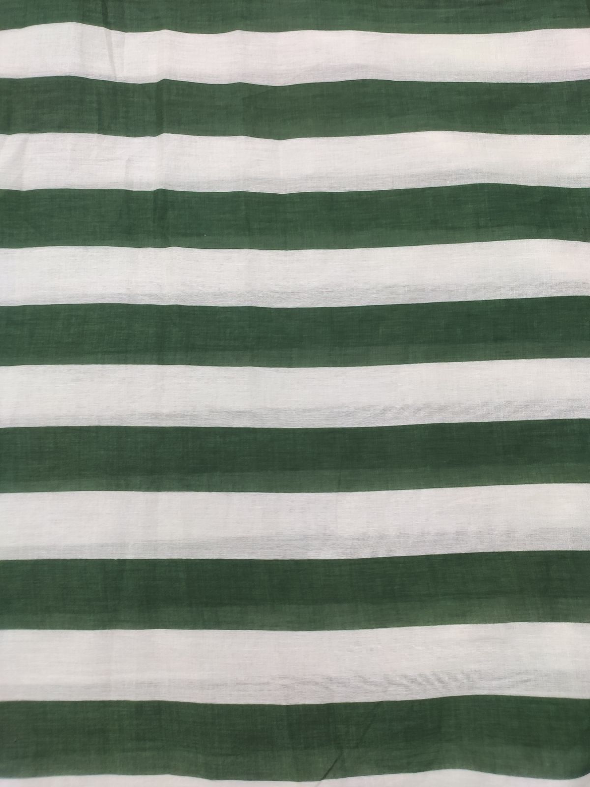 Green & White Striped Printed Cotton Cambric Fabric | Charu Creation - Image 3