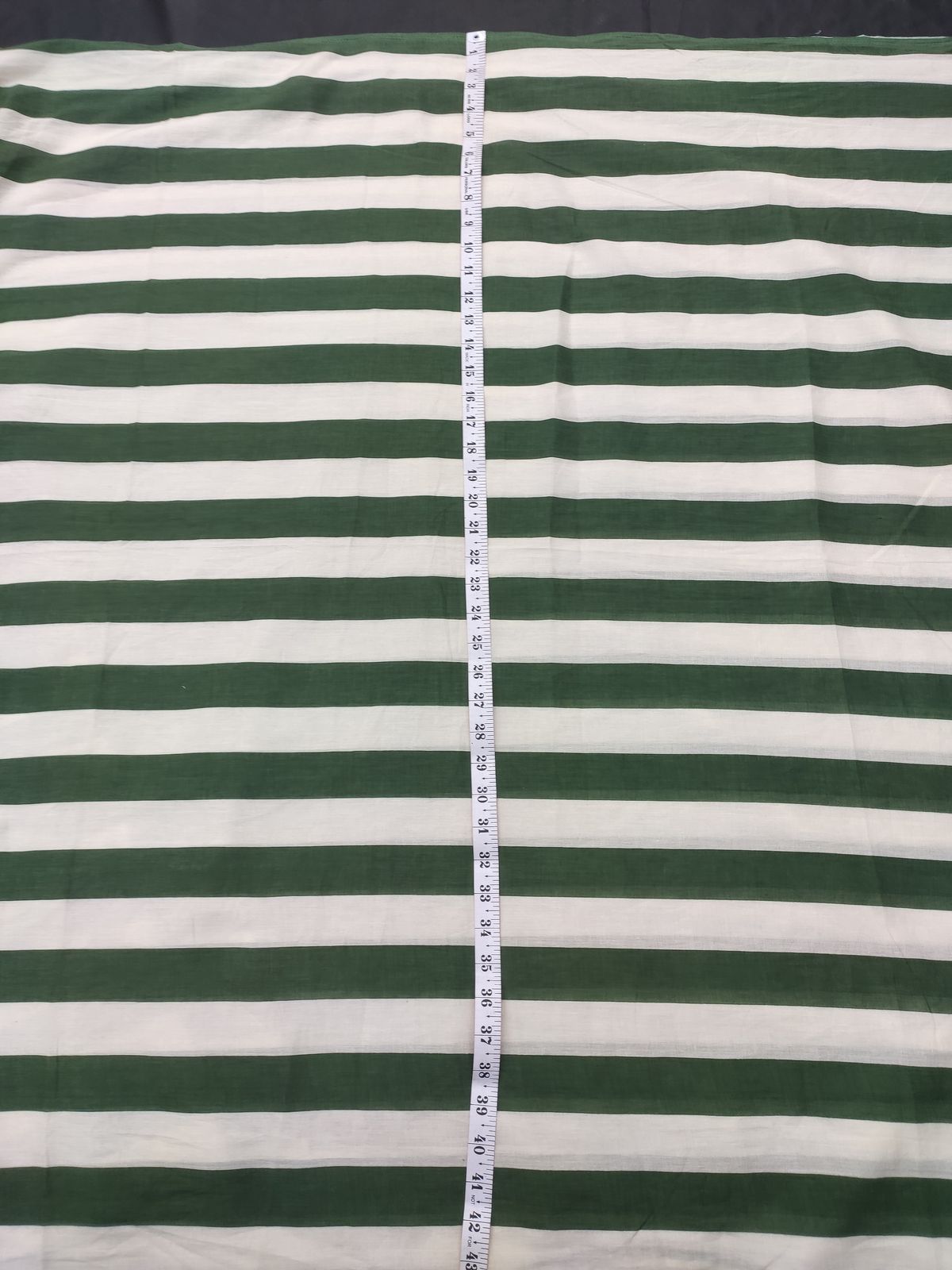 Green & White Striped Printed Cotton Cambric Fabric | Charu Creation - Image 4
