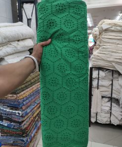 Green Cotton Cambric with All Over Mirror Embroidery | Charu Creation