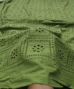 Sage Cotton Cambric Geometric Schiffli Fabric | Charu Creation