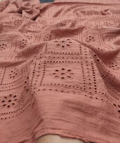 Rust Cotton Cambric Geometric Mirror Work Fabric | Charu Creation