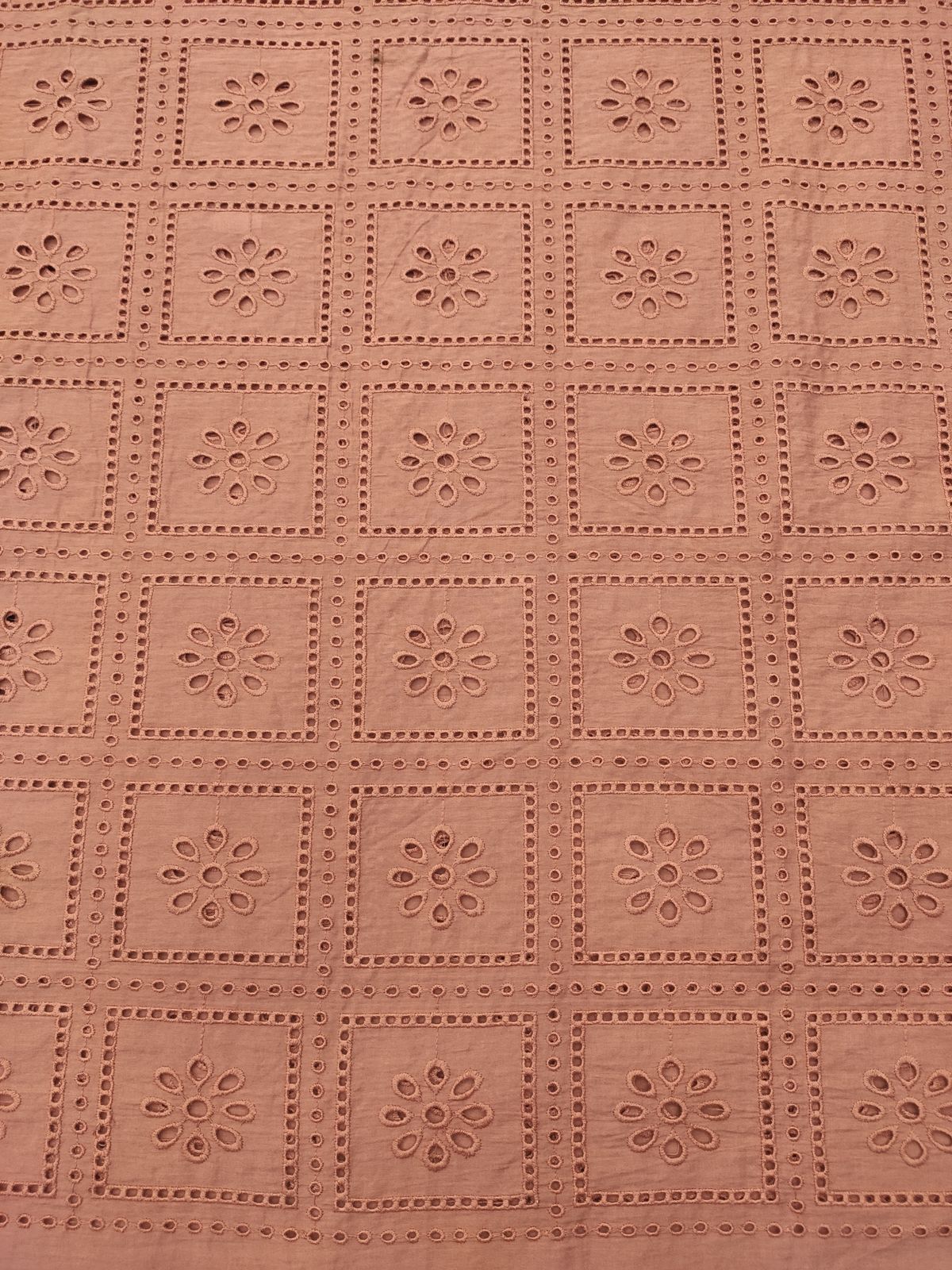 Rust Cotton Cambric Geometric Mirror Work Fabric | Charu Creation - Image 3