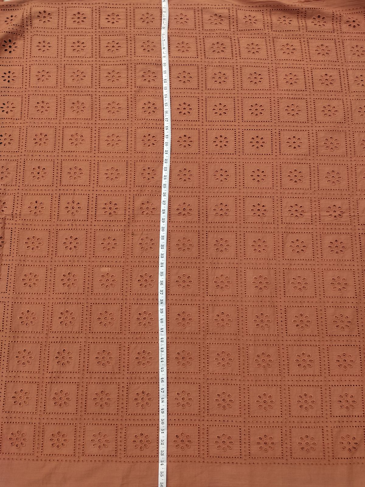 Rust Cotton Cambric Geometric Mirror Work Fabric | Charu Creation - Image 4