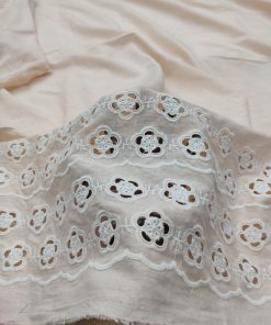 Peach Cotton Linen with Floral Schiffli Border | Charu Creation