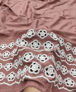 Rust Pink Cotton Linen with Floral Cutwork Border | Charu Creation