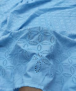 Sky Cotton Cambric Fabric with Geometric Embroidery | Charu Creation