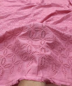 Rose Pink Cotton Cambric with Geometric Embroidery | Charu Creation