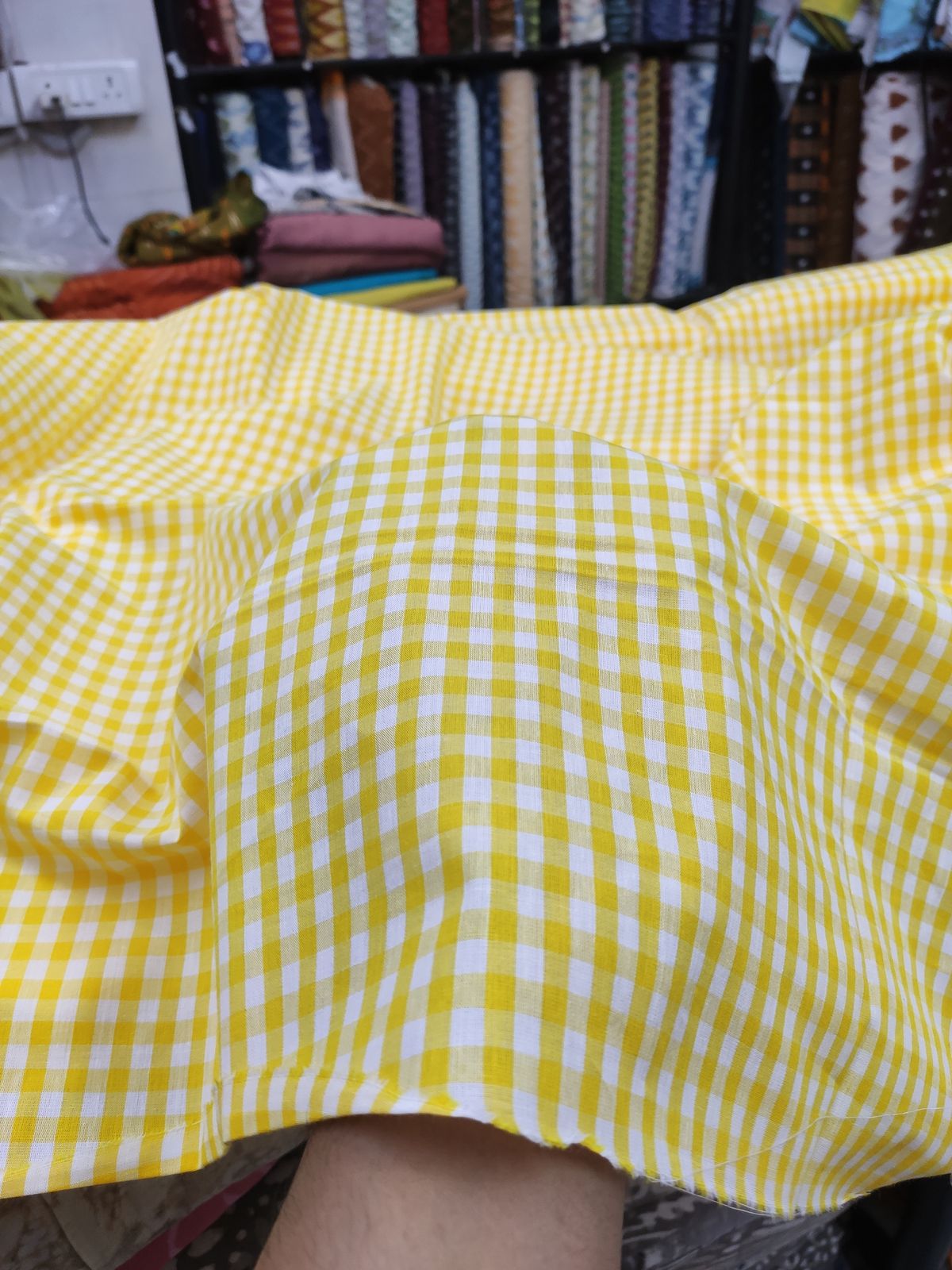 Yellow & White Cotton Yarn Dyed Check Fabric | Charu Creation