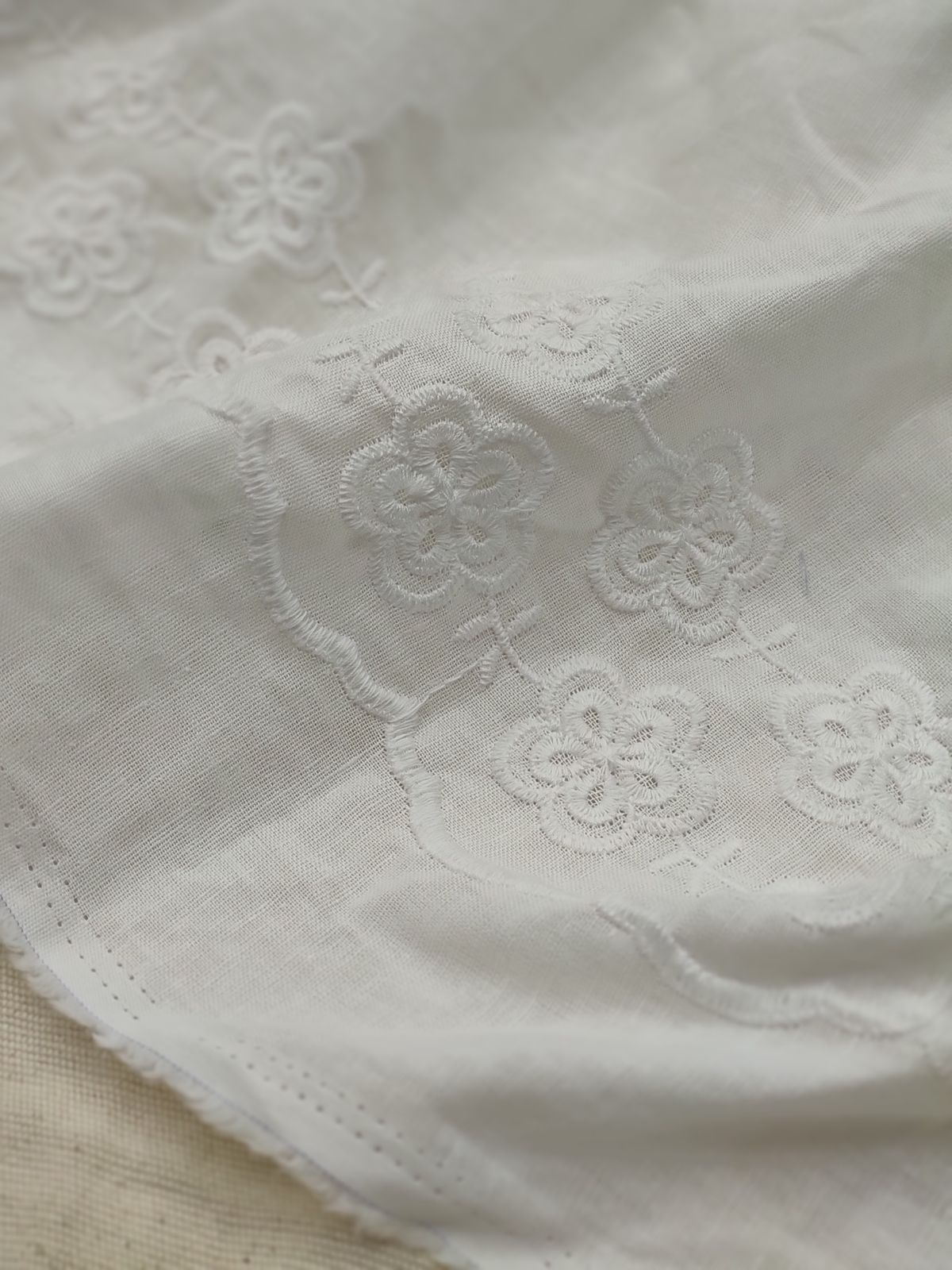 Off White Cotton Linen with Floral Embroidered Border | Charu Creation - Image 2