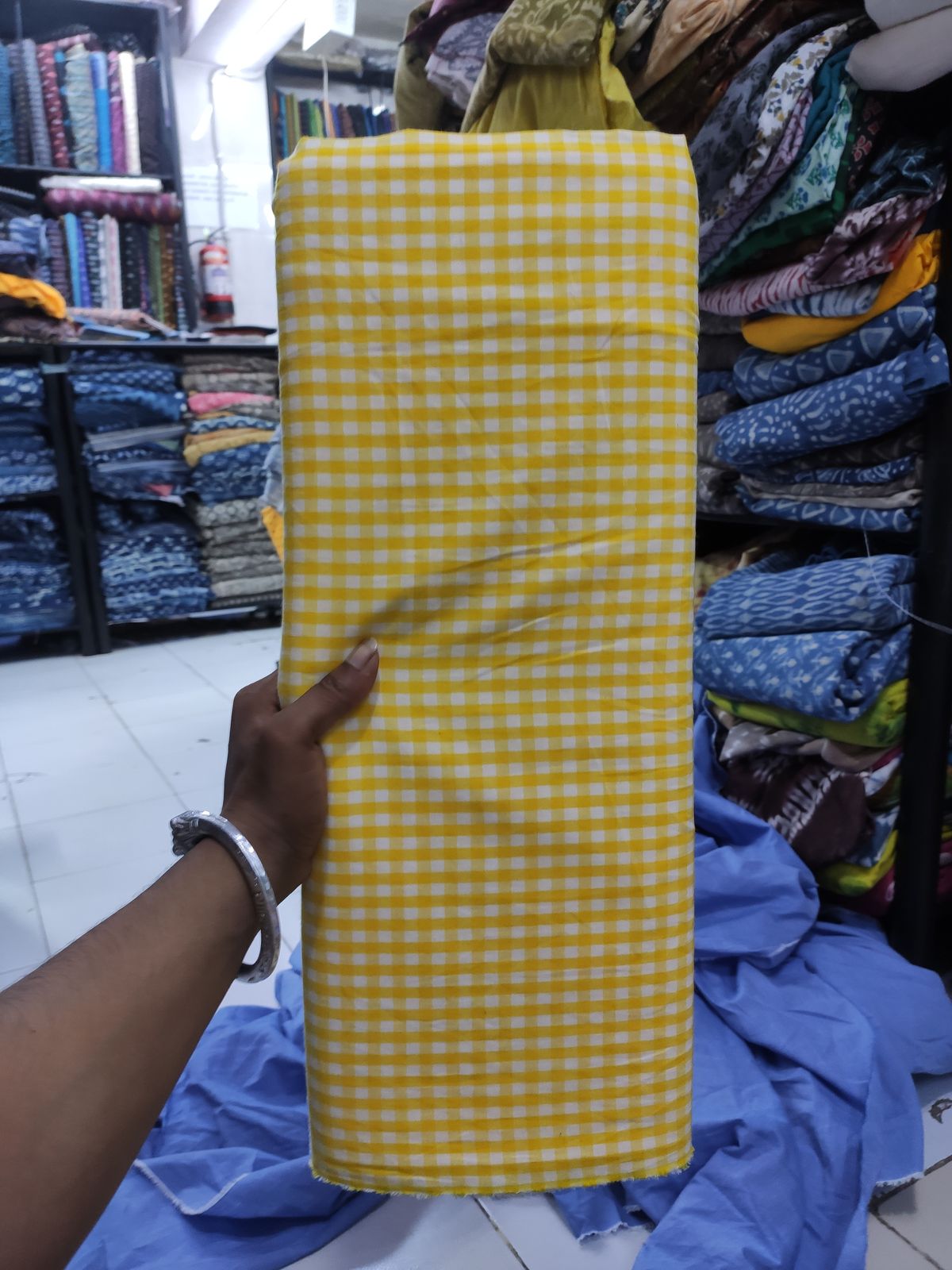 Yellow & White Cotton Yarn Dyed Check Fabric | Charu Creation - Image 2