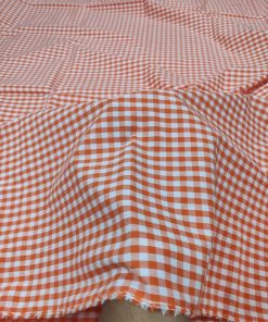 Orange and White Yarn Dyed Cotton Check Fabric | Charu Creation