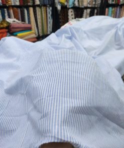 Sky Blue and White Yarn Dyed Cotton Stripe Fabric | Charu Creation