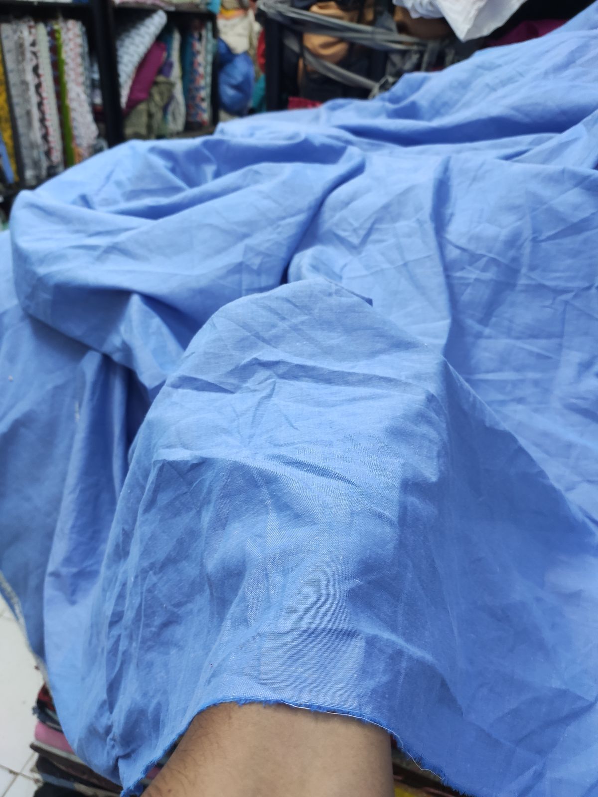 Blue Solid Cotton Chambray Fabric for Shirting | Charu Creation