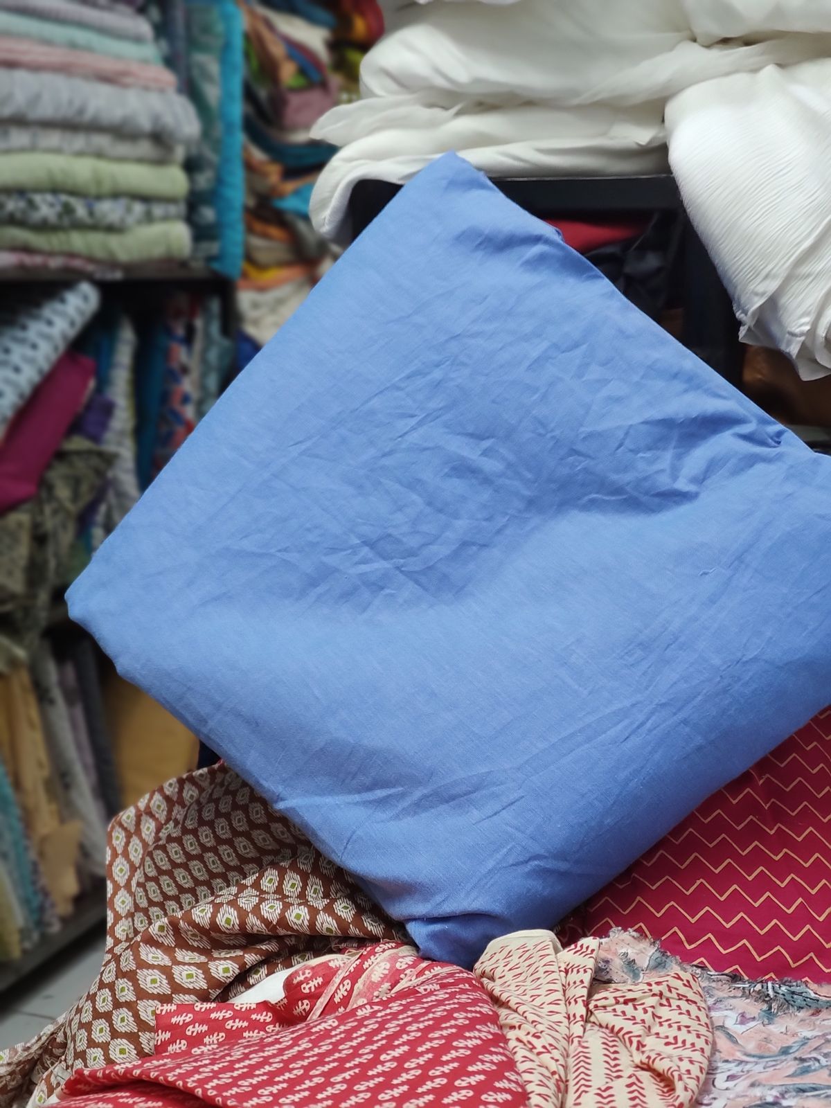 Blue Solid Cotton Chambray Fabric for Shirting | Charu Creation - Image 2