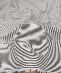 Off White & Grey Cotton Yarn Dyed Stripe Fabric | Charu Creation