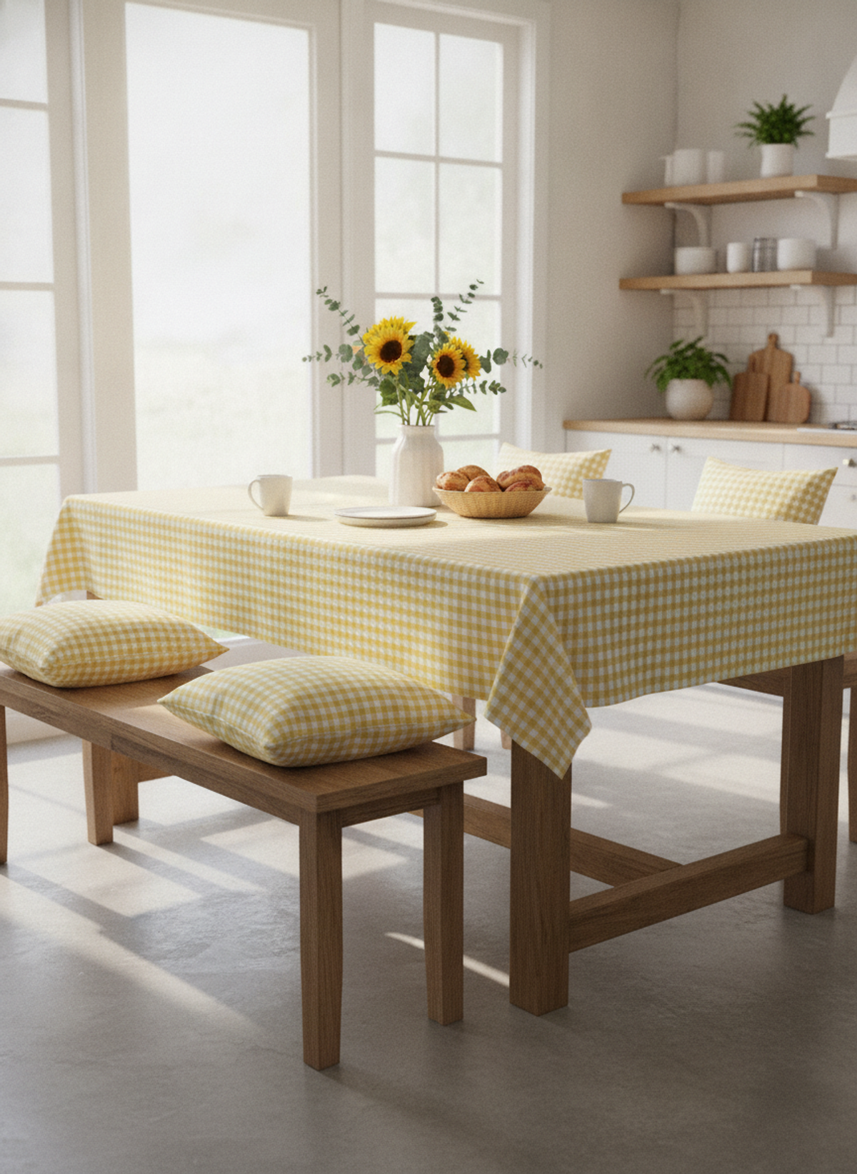 Yellow & White Cotton Yarn Dyed Check Fabric | Charu Creation - Image 5