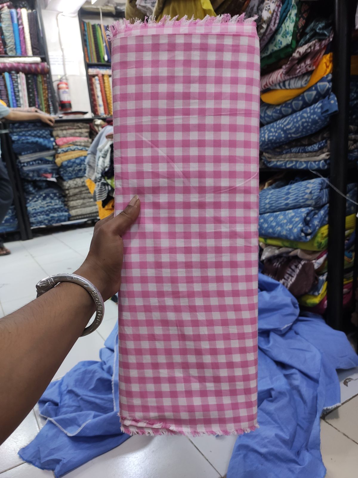 Pink and White Cotton Yarn Dyed Gingham Check Fabric | Charu Creation - Image 2