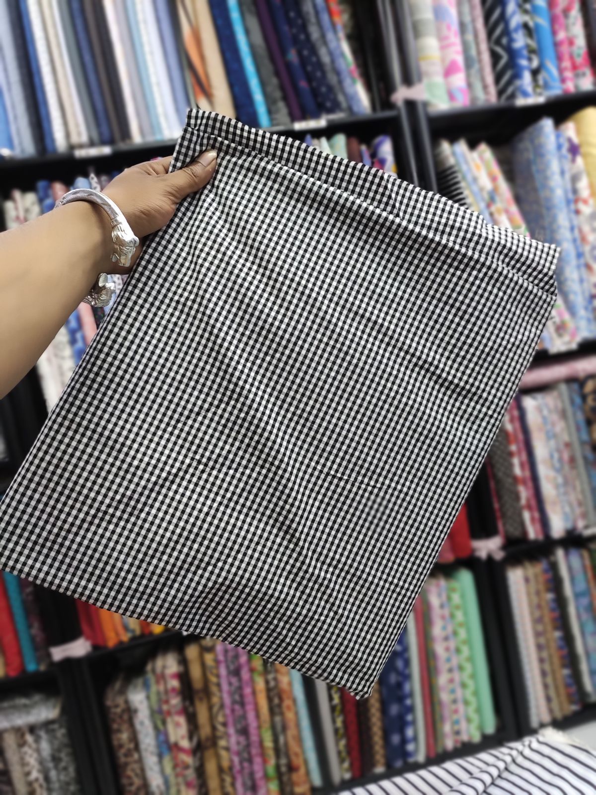 Black & White Cotton Yarn Dyed Gingham Fabric | Charu Creation - Image 2